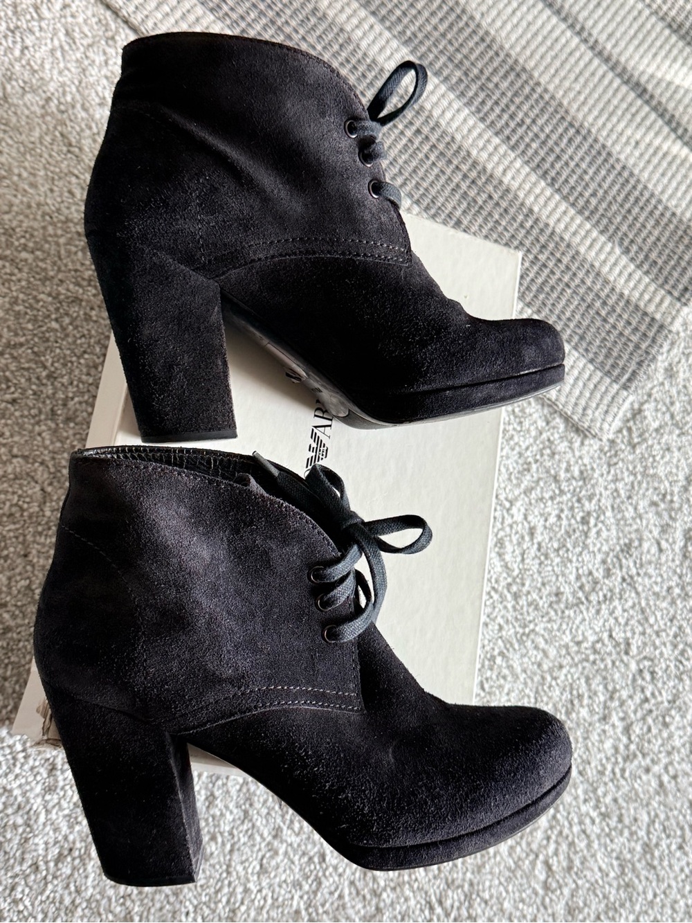 Prada Ankle bootie Suede Lace-Up in charcoal black, medium heel size 7.5